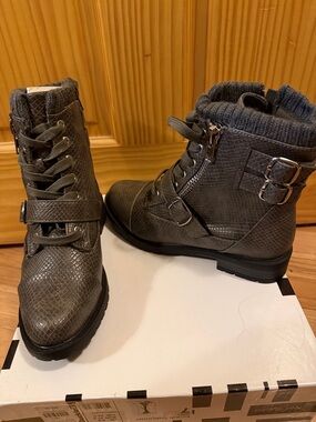 Gray Textured Combat Boots